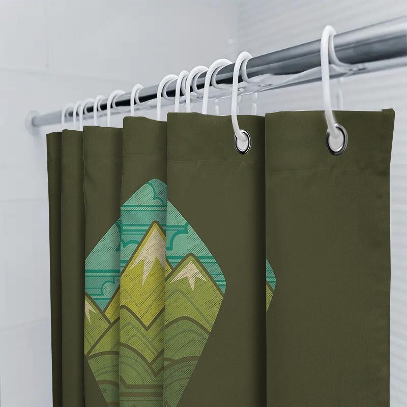 Mountain Forest Shower Curtain Nature Landscape Backdrop Waterproof Bathroom Decor Vintage Teal Blue Scenic Wall Hanging
