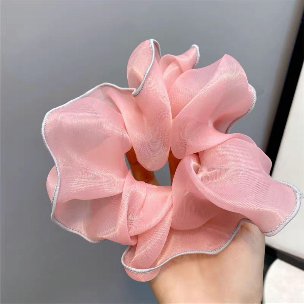 

Spring And Summer Large Fungus Edge Large Intestine Hair Band Yarn Solid Color Temperament Fat Intestine Ring Lock Edge Head Flower