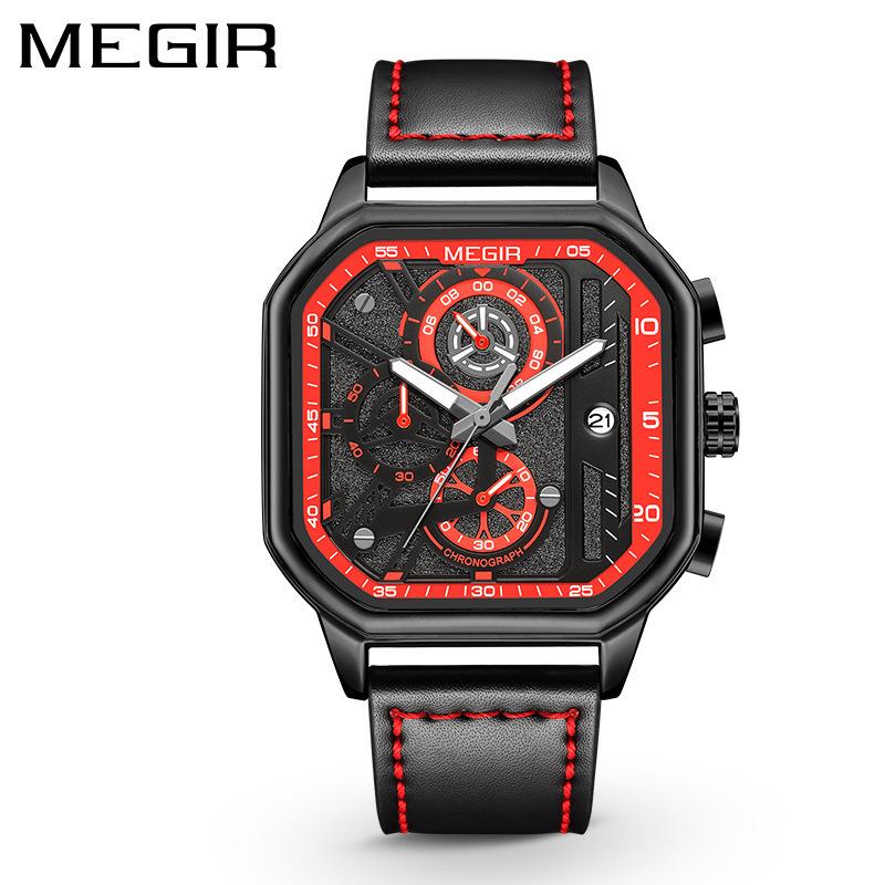Square Watch Trend Multifunctional Chronograph Quartz Watch Men S Leather Men S Watch 8106