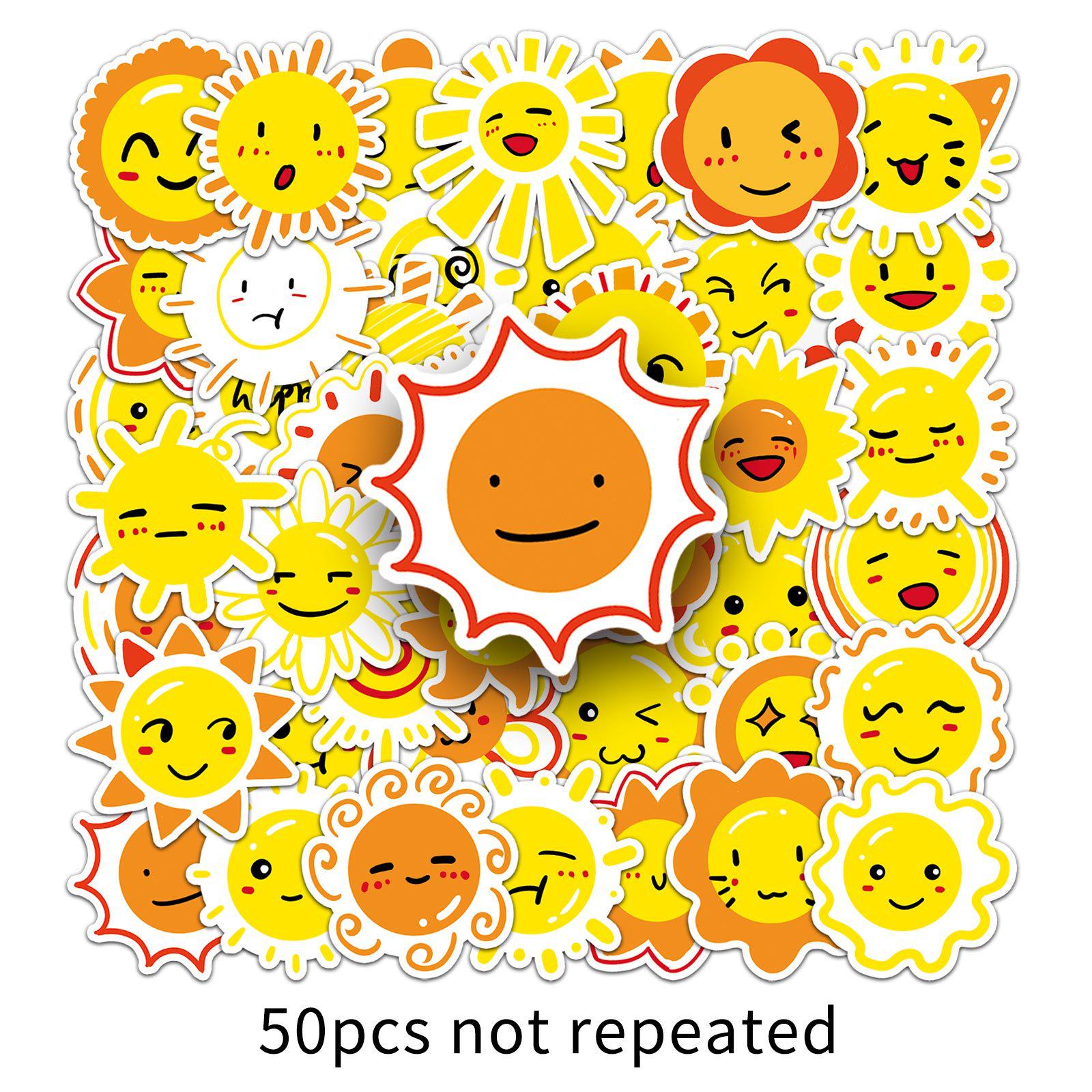 50 Original Hand-Painted Sun Stickers for Creative Cartoon Graffiti and Journaling