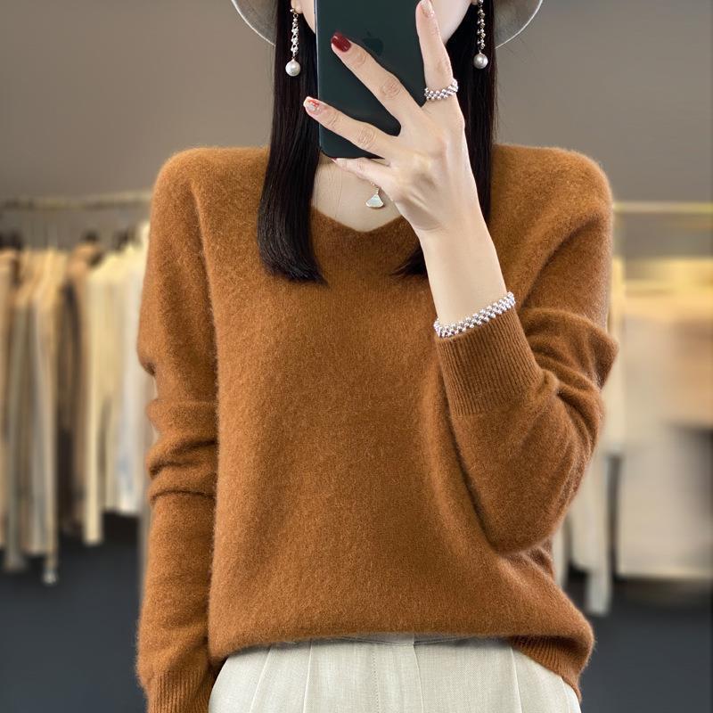 2024 A/W Women's V-Neck Loose Wool & Cashmere Sweater - Soft, Versatile Knit