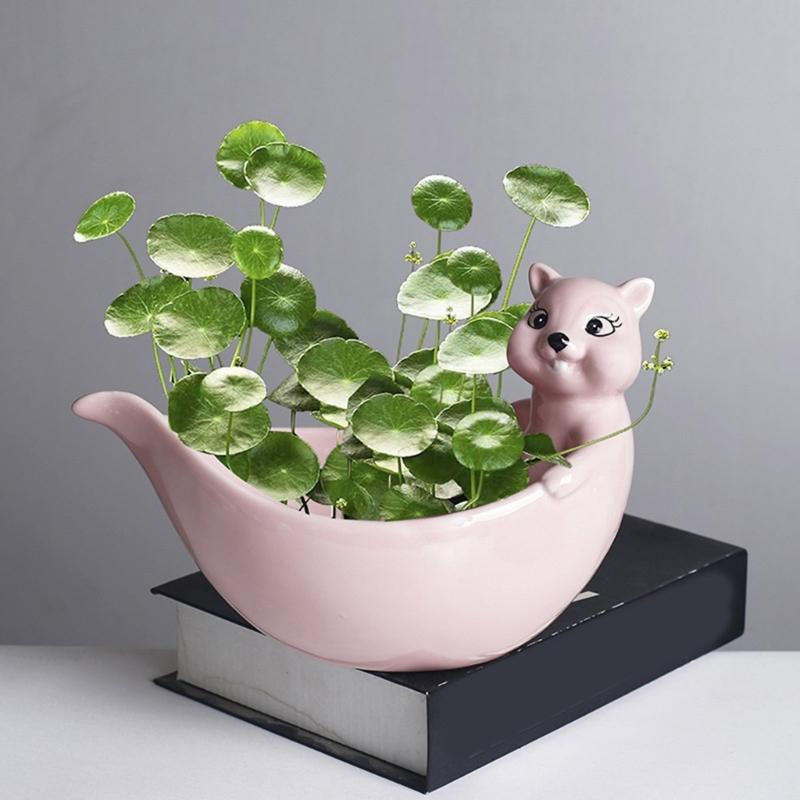 Handmade Mini Cartoon Ceramic Fleshy Plant Pot Planter Gift Ceramic Planter Container for Indoor Garden Desk Decoration