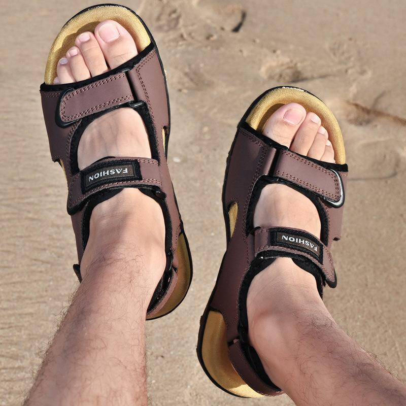 Men's Sandals Genuine Leather Open Toe Summer Versatile Student Sports Casual Beach Shoes Dual-Use Soft Bottom Slippers Men