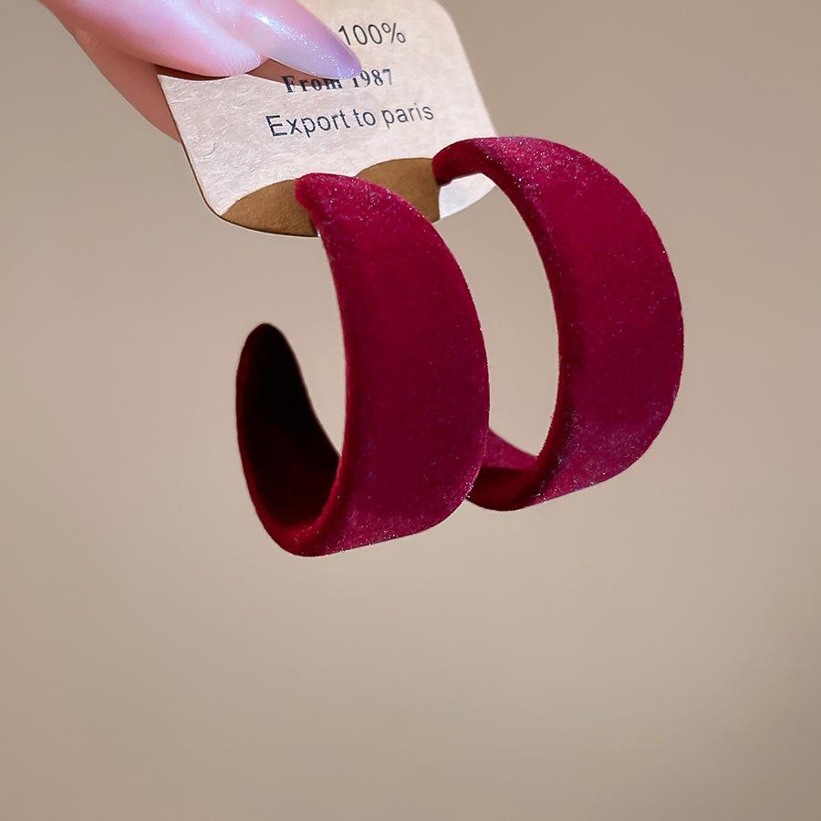 Retro Hong Kong Style Red Flocking Geometric Round Earrings Earrings Fashion Personality Temperament Earrings Women