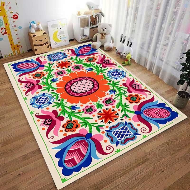 Colorful Floral Pattern Carpet with Bohemian Style for Home Decor Suitable for Use As an Anti-slip for Living Room Bedroom Sofas