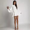 Spring Summer Elegant Pleated Dress Women Fashion Solid Round Neck Flared Sleeve Lace-up Pleated Mini Dress Women