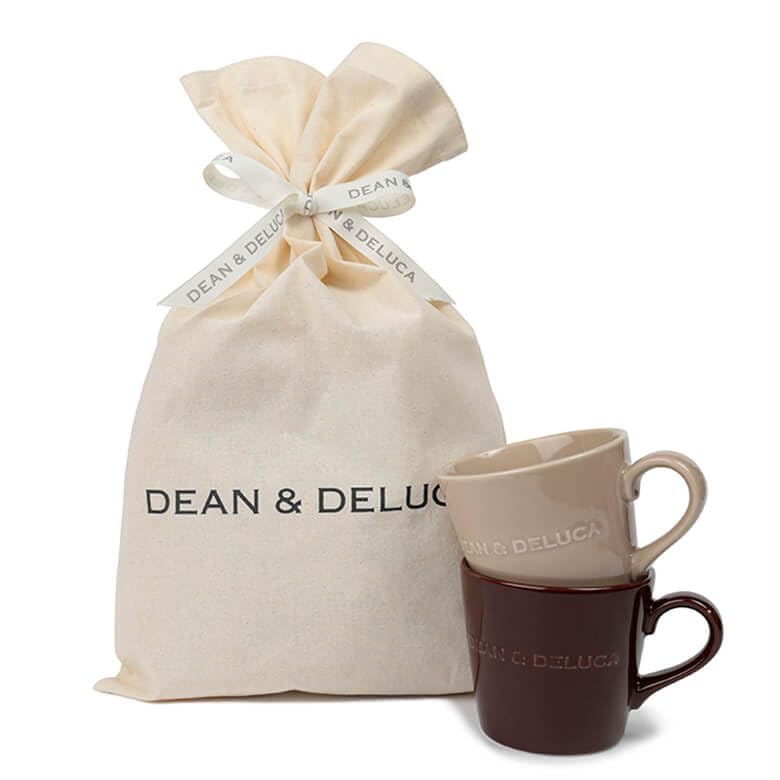 DEAN & DELUCA Morning Mug Set of 2 (Brown and Beige)