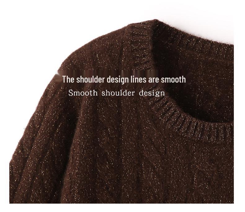 Women's 2024 Cashmere Cable Knit Crew Neck Sweater, Versatile Twisted Base Layer for Autumn/Winter