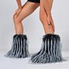 Women Faux Fur Boots Winter Fluffy Plush Warm Mid Calf Snow Boots Luxury Furry Boots Comfortable Outdoor Flat Shoes