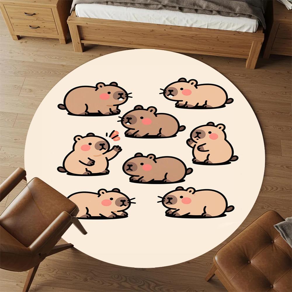 1PC Capybara Cute Cartoon Round Chair mat Area Rug - Non-Slip, Floor Mat for Office, Bedroom, home decor Christmas Gift c0528005
