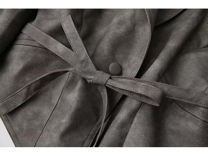 Spring 2025 Women's Retro Shawl Collar Leather Jacket with Belt - European & American Style