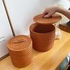 Scatola portaoggetti in rattan Scatole portaoggetti rotonde fatte a mano Stile giapponese Cesto per organizzare generi alimentari domestici Accessori per l'organizzazione