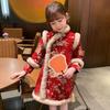 MIMIHELLO Girls' Plush-Lined Chinese Style Cheongsam Dress