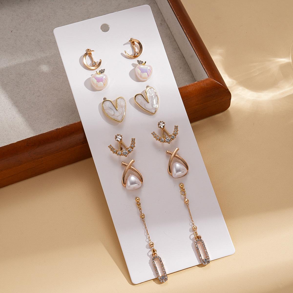 Twelve-piece set of diamond-encrusted resin geometric silver needle stud earrings, elegant temperament earrings