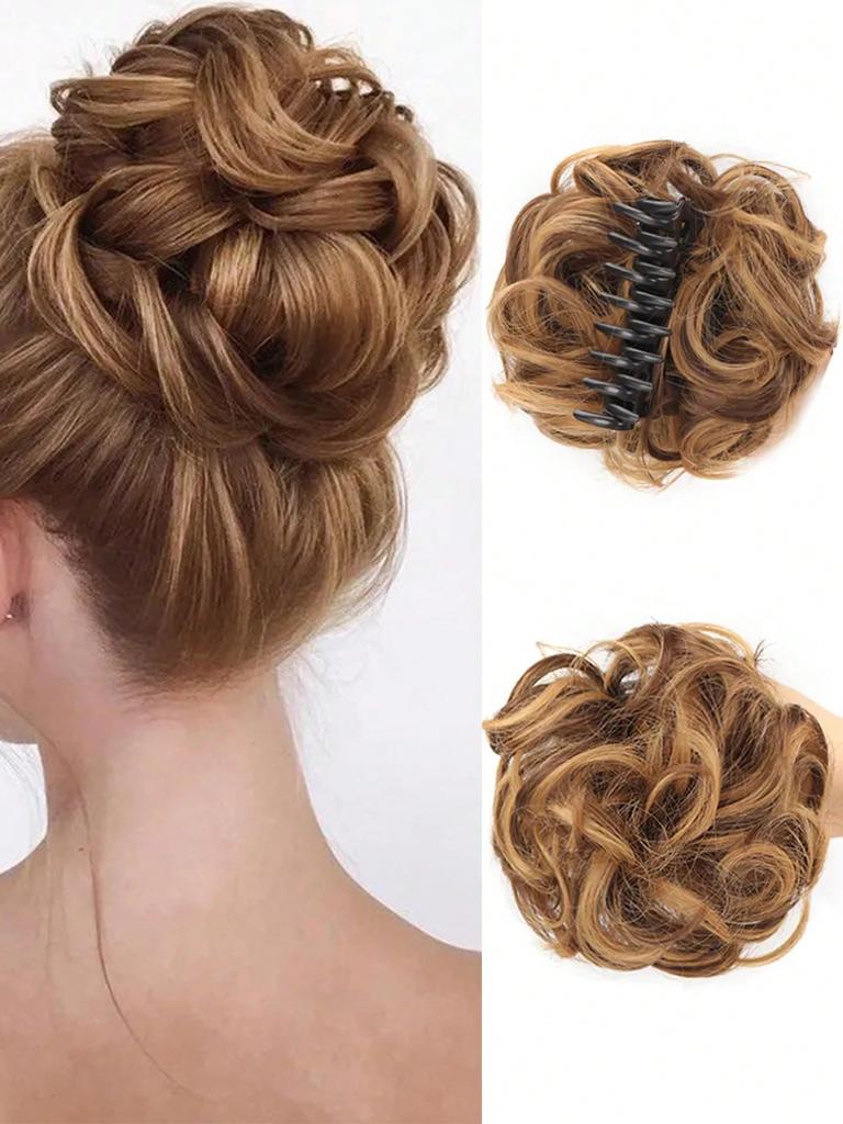 Synthetic Chignon Messy Bun Claw Clip In Hair Piece Wavy Curly Hair Bun Ponytail Extensions Scrunchie Hairpieces for Women