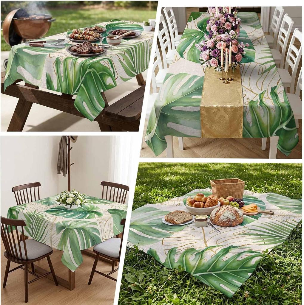 Summer Tropical Monstera Leaves Rectangle Tablecloth for Table Decor Reusable Kitchen Dining Tablecloth Wedding Party Decor