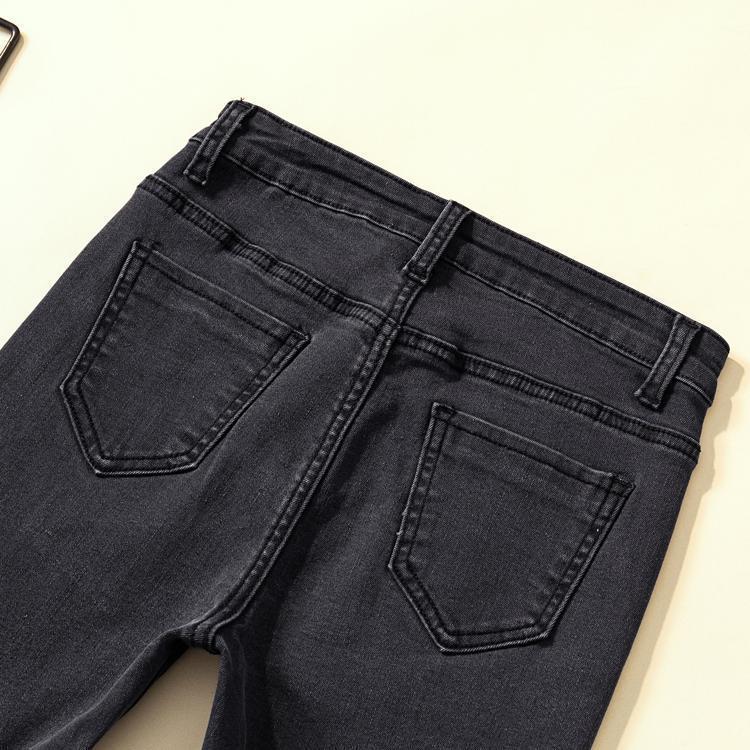 2025 High-Waisted Slimming Elastic Denim Skinny Pencil Pants with Frayed Edges – Trendy Korean Style for Spring and Autumn