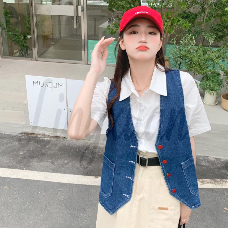 Классический ретро джинсовый жилет, приятный для кожи Medium синий