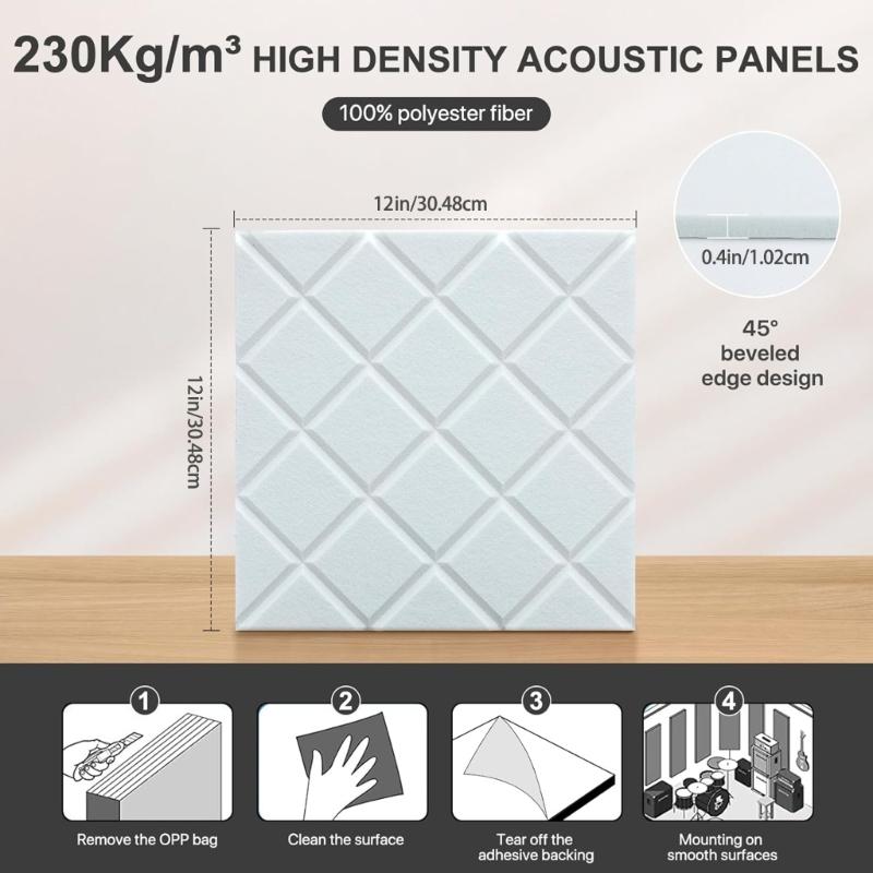 Set mit 12 selbstklebenden Akustikschaumstoffplatten Schalldämmende Wandpaneele Geeignet für Aufnahmestudios und Klassenzimmer