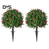 Artificial Camellia Topiary Ball Simulated Topiary Trees with Red Flowers UV Resistant Faux Greenery Shrubs with Ground Spike for Garden Porch Patio