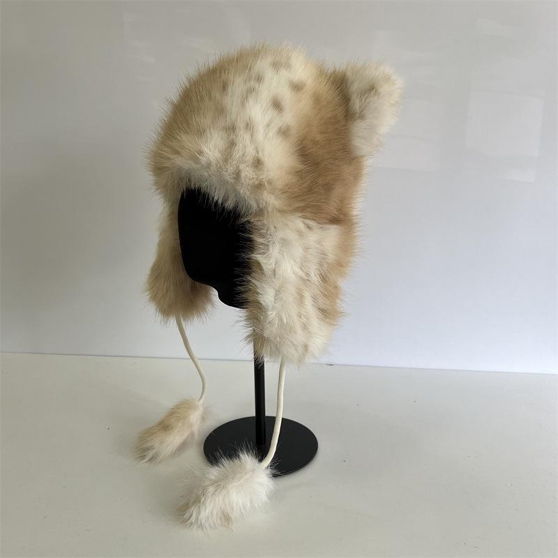 

Милая шапка-ушанка из искусственного меха флиса с защитой ушей, женская северная уличная противоморозная утолщенная мультяшная шапка-авиатор M（56-58cm）