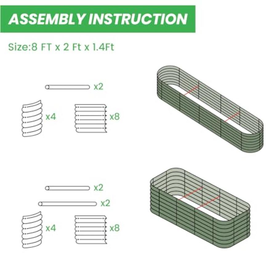 Raised Garden Bed Kit 8×2×1.4 FT Magnesium-Aluminum-Zinc Stainless Steel Metal Planter Box for Planting Outdoor Plants Vegetabl