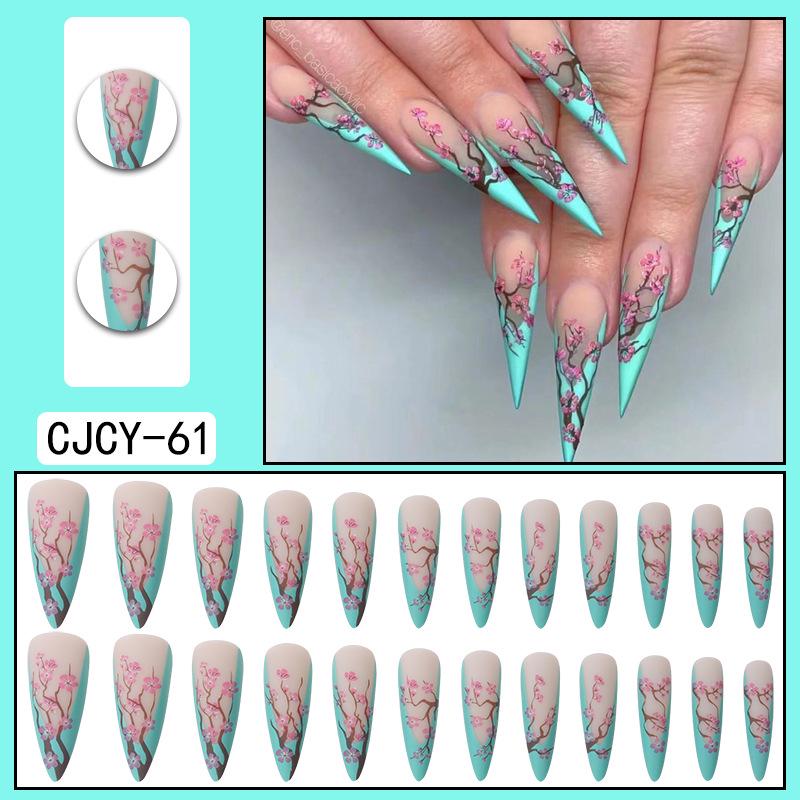 O2 Long Wearable Removable Nail Patches: Pointed Press-On False Nails for Nail Art
