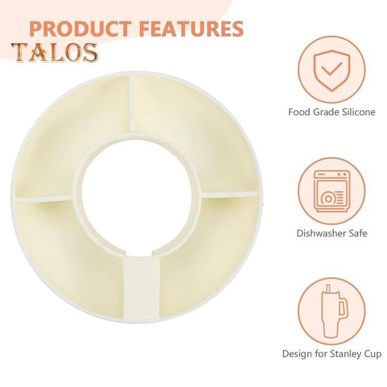 4 Compartments Silicone Snack Ring Perfect Fit Snack Container Simple Reusable Snack Platters for 40 Oz Cup