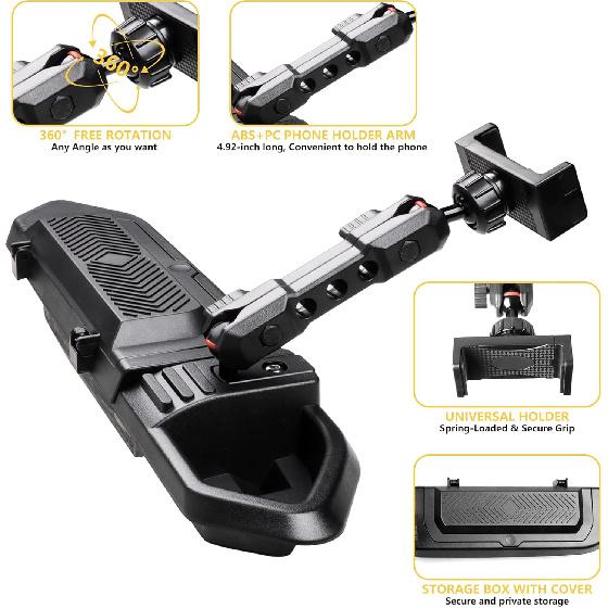 JL Phone Mount Storage Box with Cover, Dash Cell Phone Mount Dashboard Phone Holder with Tray for 2018- Jeep Wrangler JL -2024 Jeep Gladiator JT