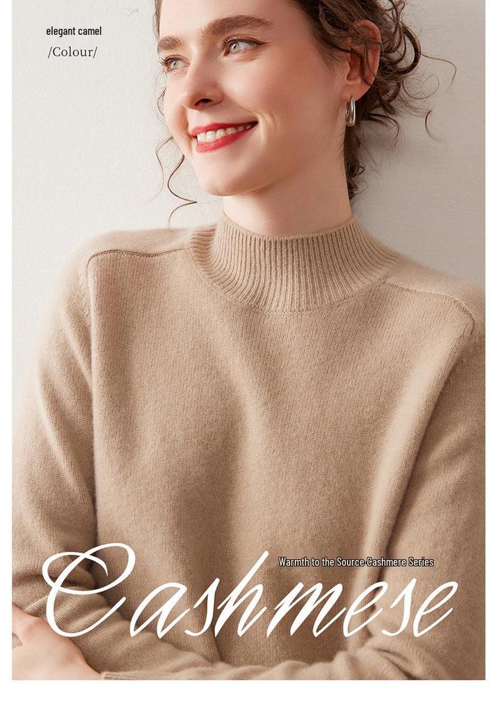 Women's Cashmere Half-High Neck Sweater - Winter 2025, Gentle Loose Slimming Warm Base Layer.