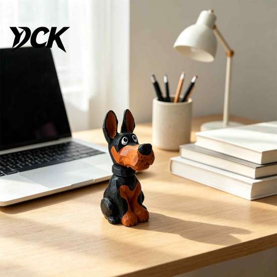 Artistic Shelf Accent Doberman Wooden Ornament, Hand Carved Creative Sculpture, Cute Craft Dog Figurine for Home And Entryway Handmade Birthday Gift