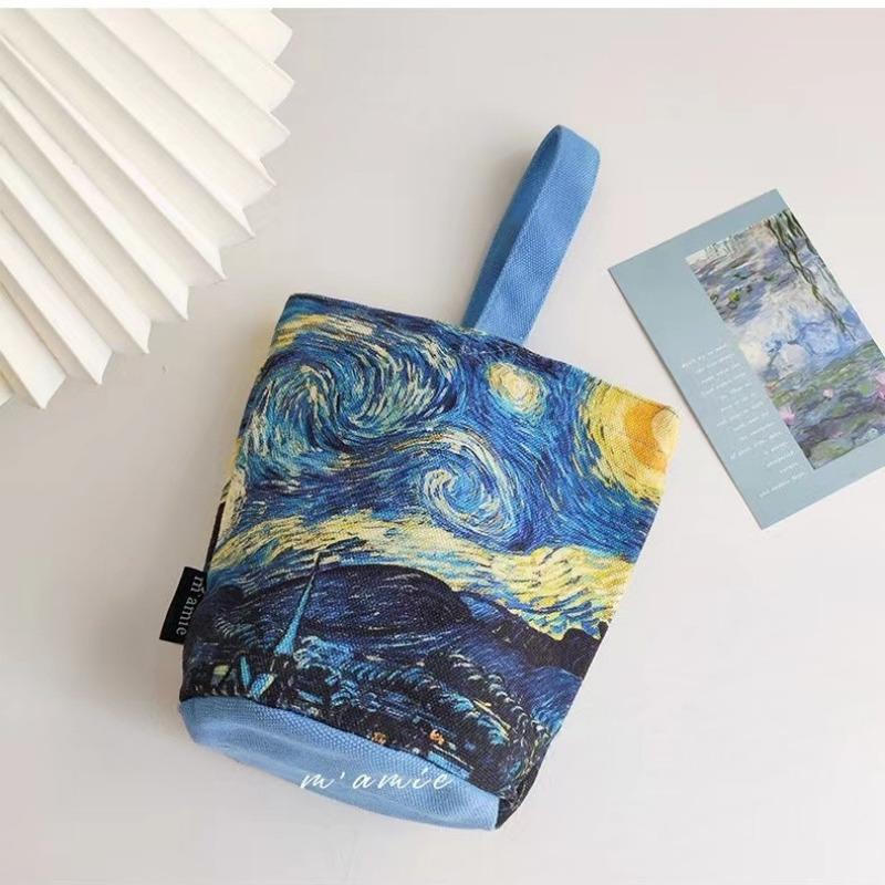 The new Van Gogh painting bucket bag carry-on small handbag go out handbag go to work bento bag