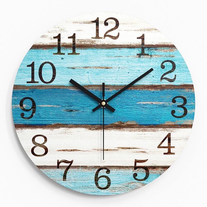 

Часы для гостиной Домашние настенные часы Ретро Простые часы Спальня Бесшумные кварцевые часы МДФ Плотность плиты УФ 12 дюймов