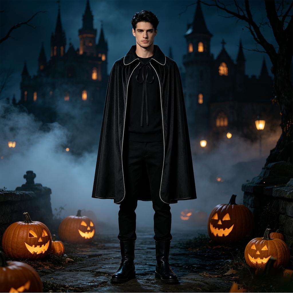 Mens Halloween Short Cape Costume with Collar, Color