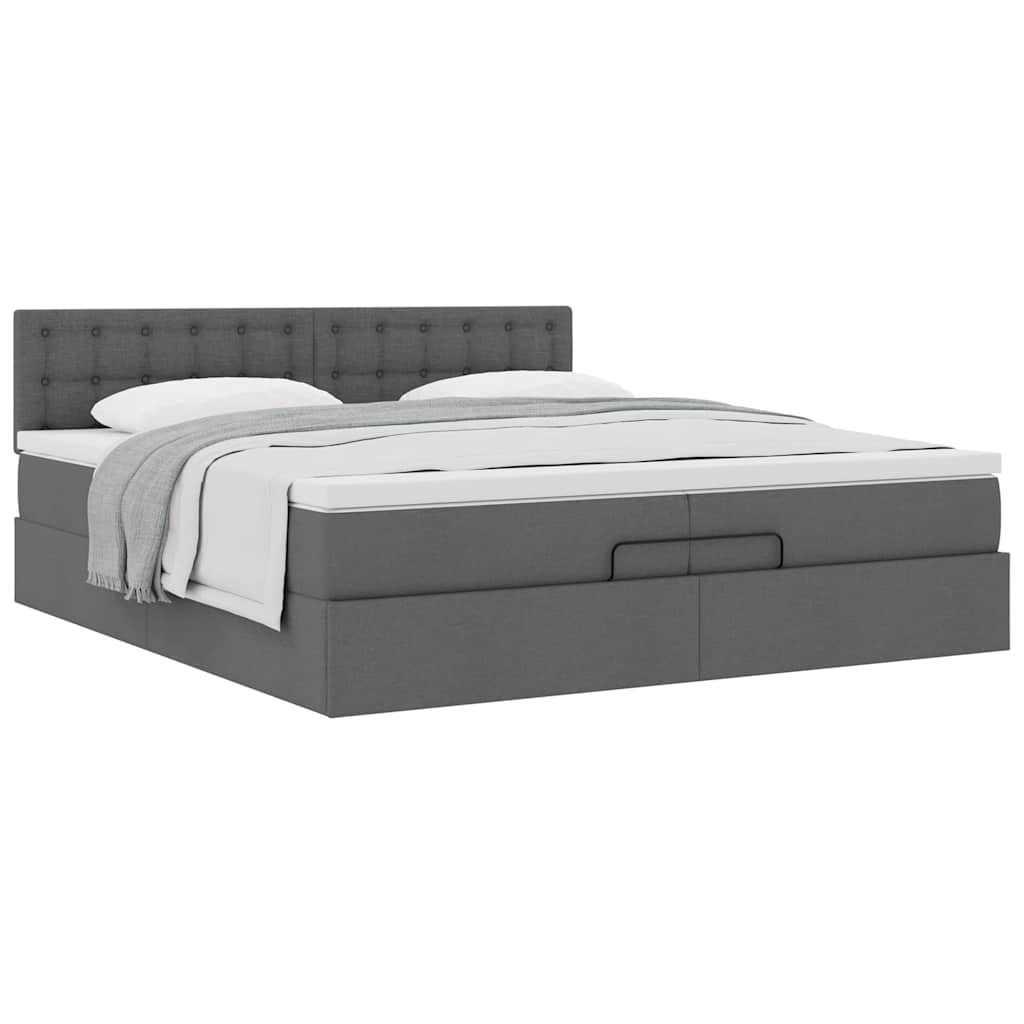 Ottoman Bed with Mattress Dark Grey 200x200 Cm Fabric