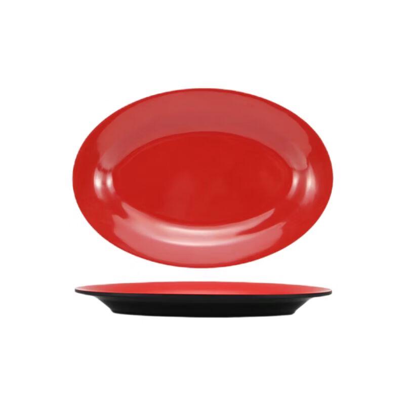 Qianxing Black Red Melamine Oval Dinner Plates, 9-inch (10-Pack)