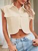 Womens Cotton Cap Sleeve Button Down Crop Blouse Summer Casual Shirt