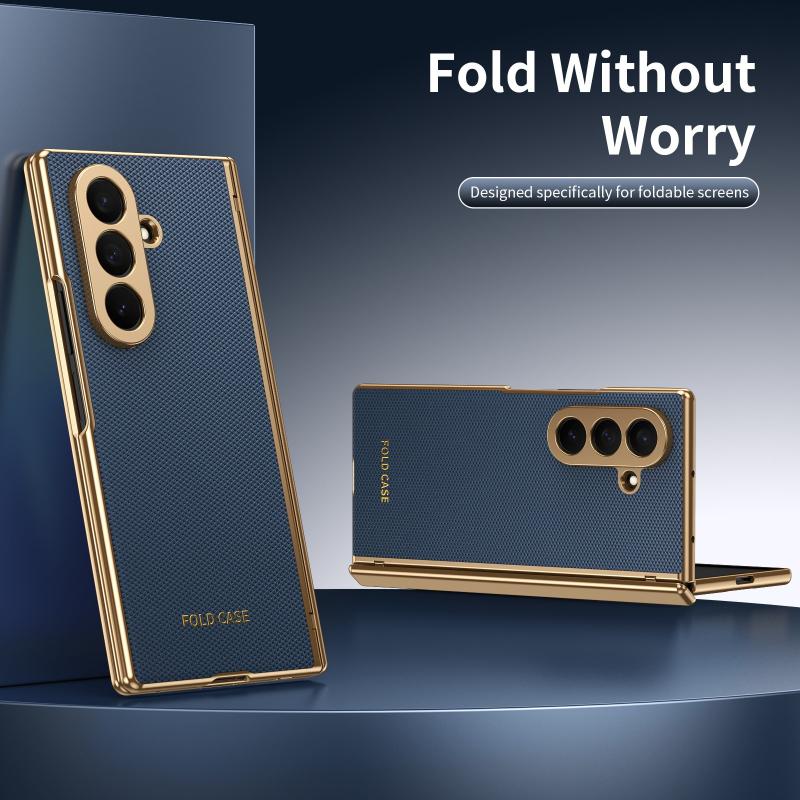 Business Electroplated Frame Leather Case For Samsung Galaxy Z Fold 8 Ultra 7 6 5 4 3 8 Wide With Glass Screen Protective Cover
