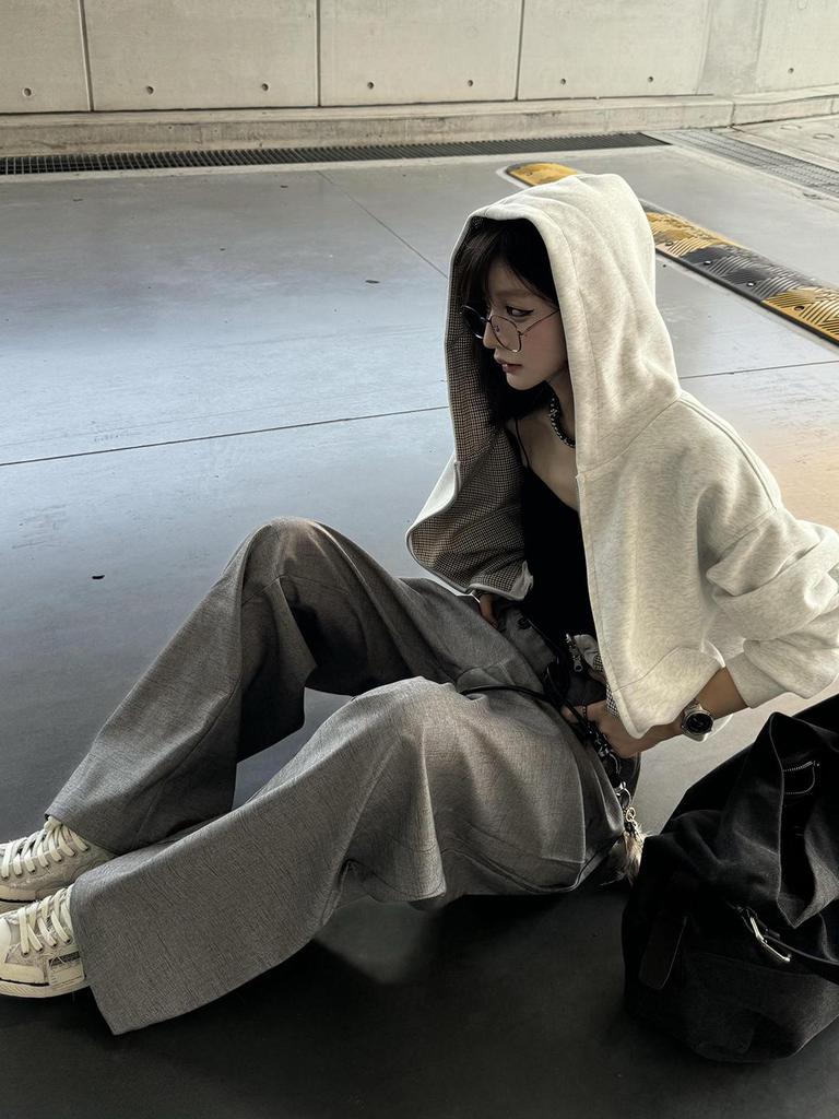 Houndstooth Double-Sided Hoodie Cardigan for Men & Women - Autumn Heavyweight Plaid Short Jacket