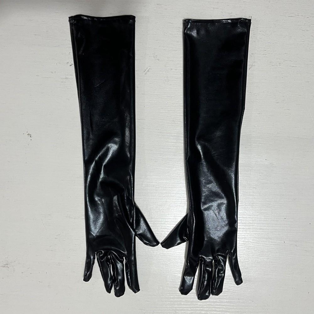 Solid Color Long Gloves Hip Hop Etiquette Mittens Fashion Patent Leather Gloves Photography Props