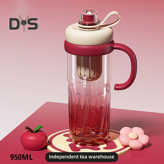 Reusable Drinking Mug Iced Coffee Cup Gradient Color Smoothie Cup 950ml Tumbler with Straw Leakproof BPA-Free Plastic Cup for Students