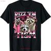 Funny Rizz Em With The Tism Meme Autistic Racoon Opossum T Shirt Vintage Washed Casual Fashion Homme Versatile