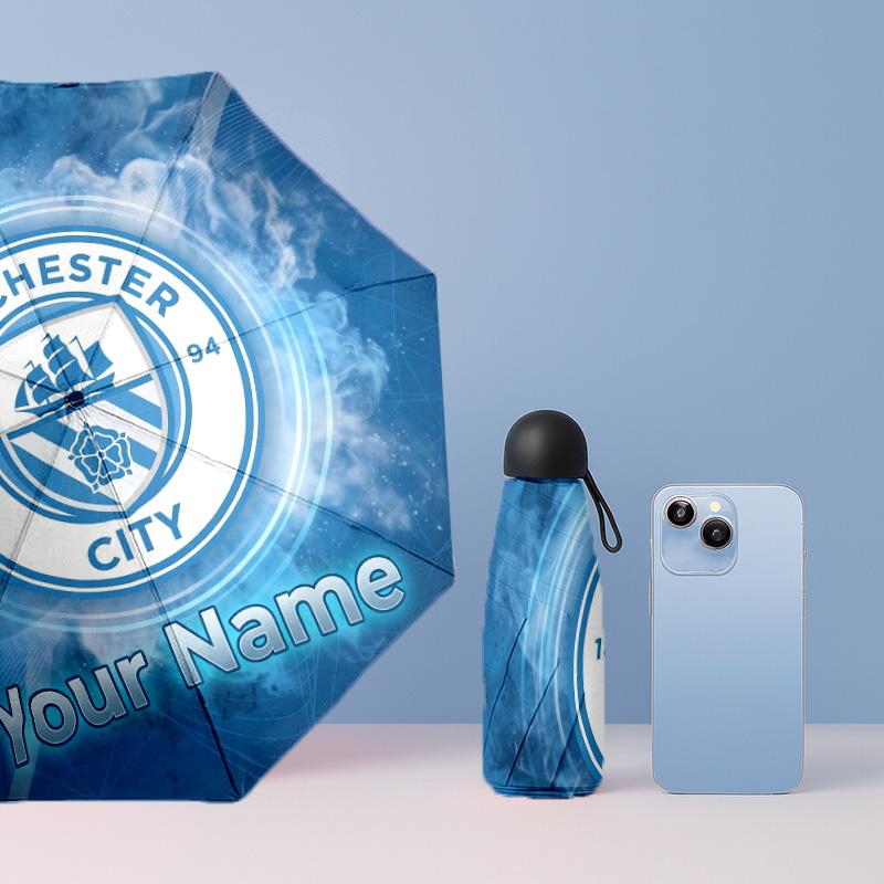 Manchester City Manual Five Fold 8 Rib Umbrella Support Custom Text, Lightweight Travel Umbrella