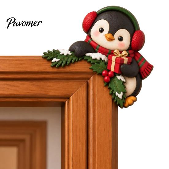 Holiday Door Decor Christmas Wooden Topper, Funny Snowman Nutcracker Penguin Angel Santa Claus Indoor Decoration Frame Corner Sign for Window