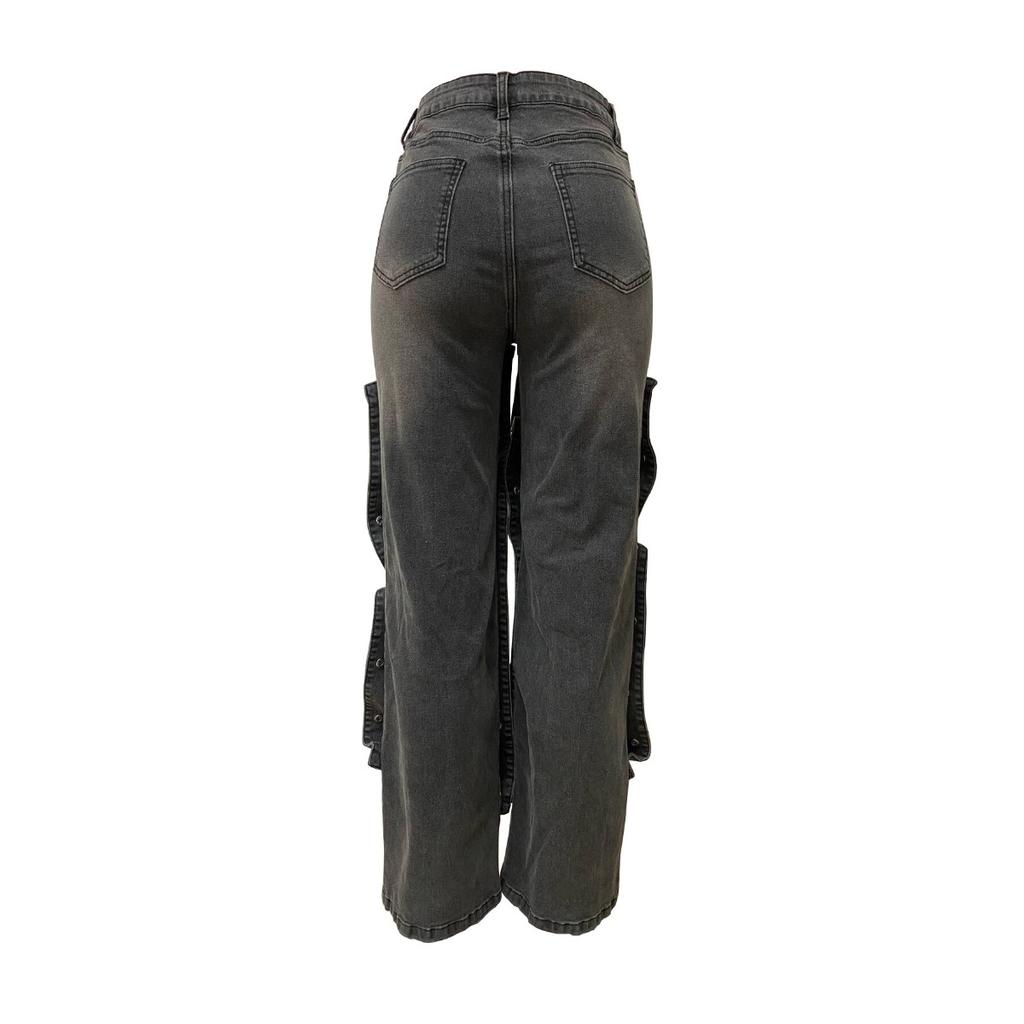 STREETRICH Fashion Detachable Buckle Irregular Jeans For Women High Waist Denim Pants Female Trendy