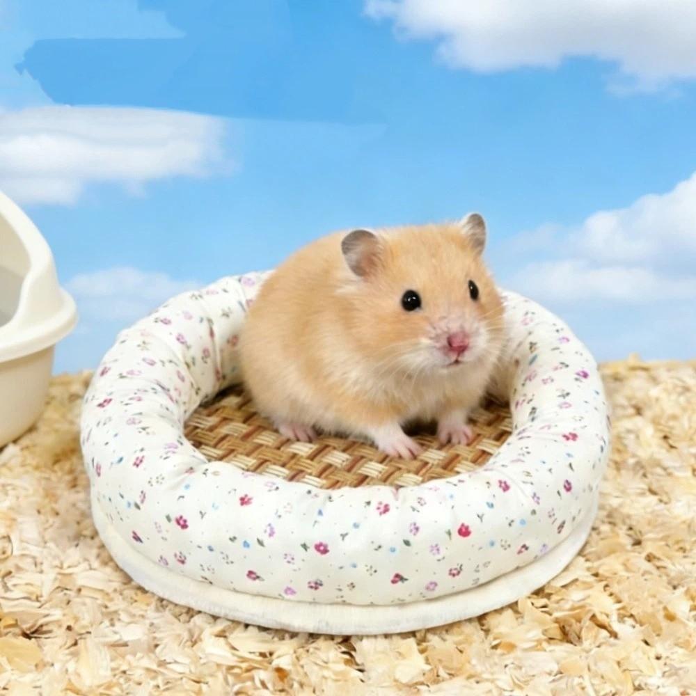 Round Summer Hamster Pad Breathable Golden Bear Cool Nest Hamster Nest Mat  Pet Supplies