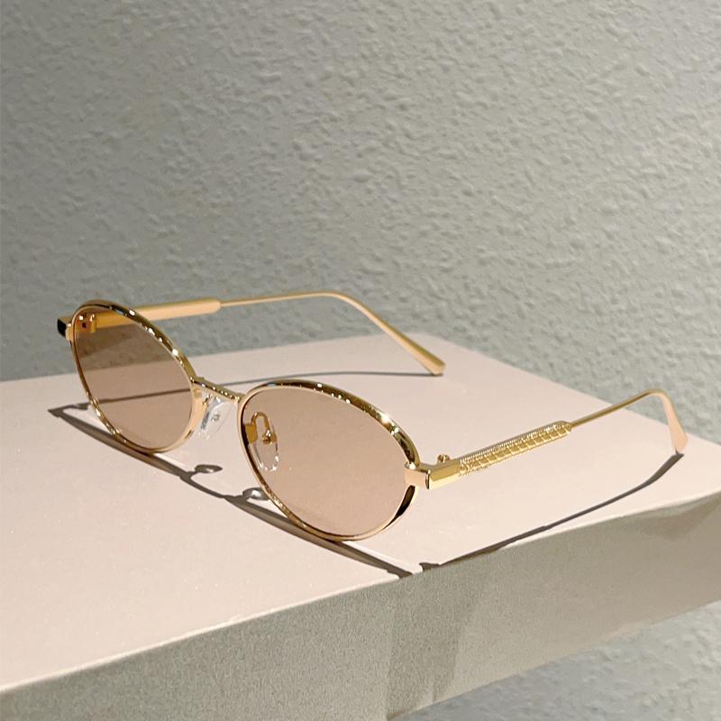 KAMMPT Vintage Oval Sunglasses New in Fashion Metal Rim Casual Shades Women Trendy Luxury Brand Design Outdoor Decor Sun Glasses