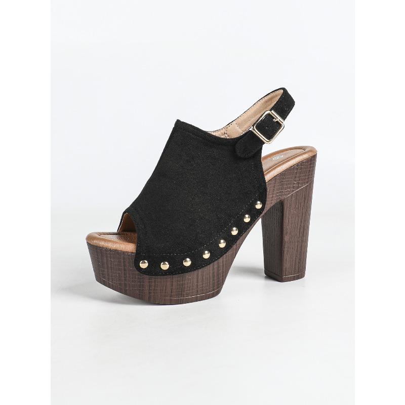 

High-heeled cool slippers fashion women s matte-faced rivet slippers thick-soled thick-heeled high heels 36 чёрный