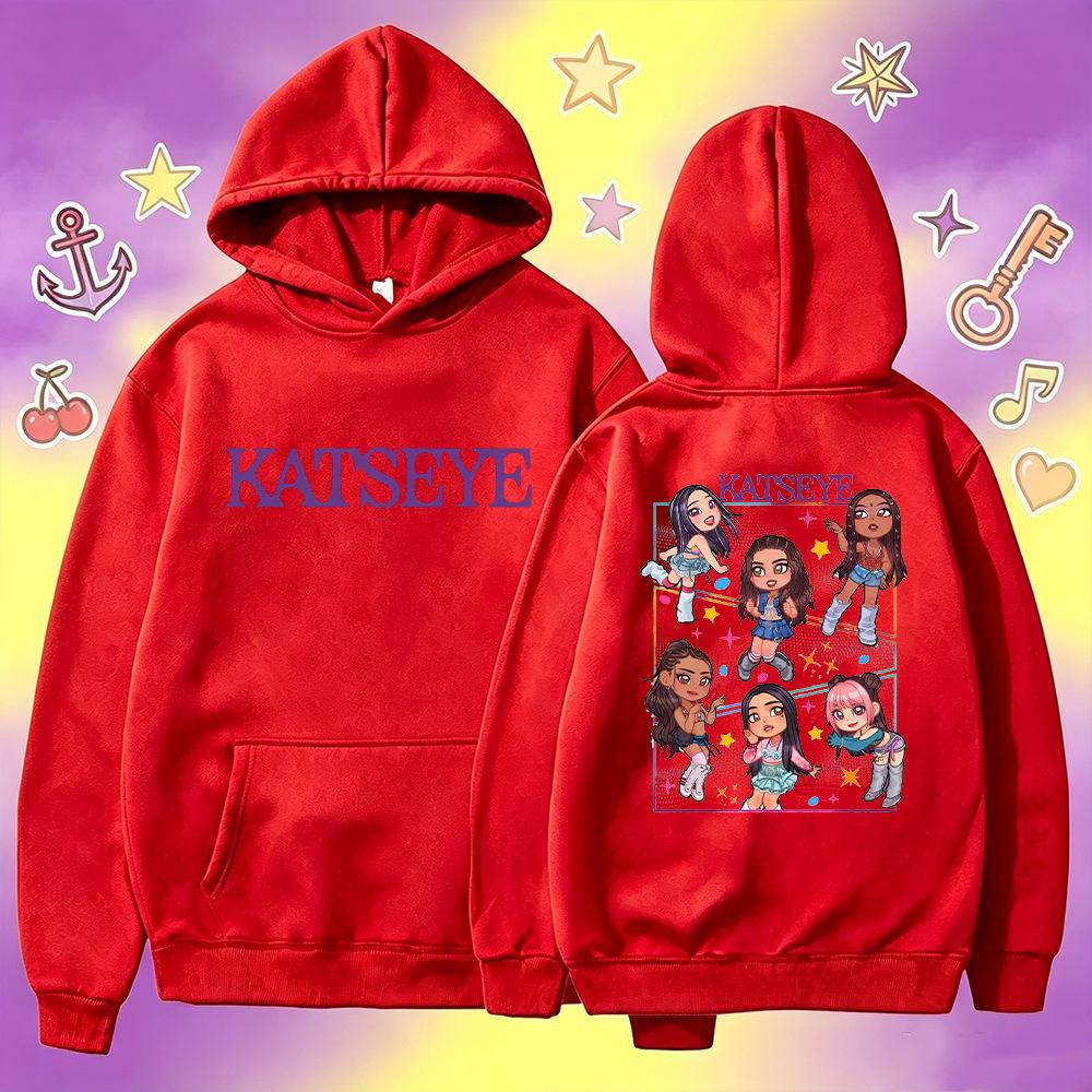 Katseye Cartoon Girl Group Print Hoodie Oversized Pullover Sweatshirt 60810-1
