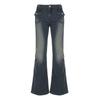Vintage Y2k Flared Jeans Retro Button-up Middle Waist Casual Denim Pants Harajuku 2000s Basic Aesthetic Cotton Trousers 2025 Spring Autumn